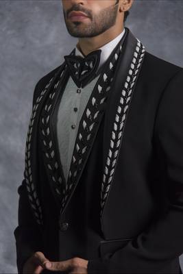 Black zardosi embroidered tuxedo suit 4
