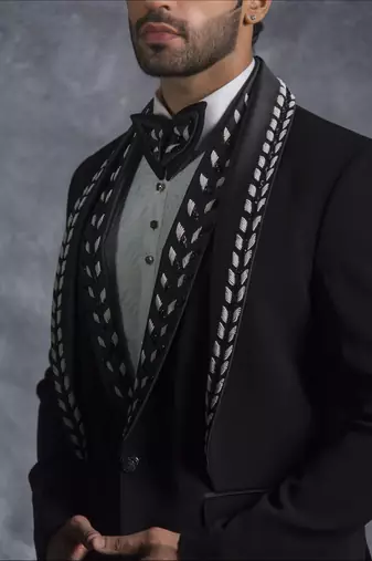 Black zardosi embroidered tuxedo suit