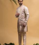 Rose gold resham and sequins hand embroidered waistcoat set