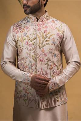 Rose gold resham and sequins hand embroidered nehru jacket  set 4