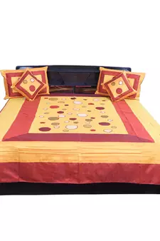 5 Piece Royal Maroon Fancy Silk Double Bed Spread Diwali Special Gift 324