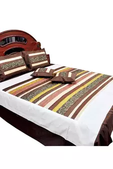 5 Piece Designer Silk Double Bed Cover Cushion Set Deepawali Special Gift 348