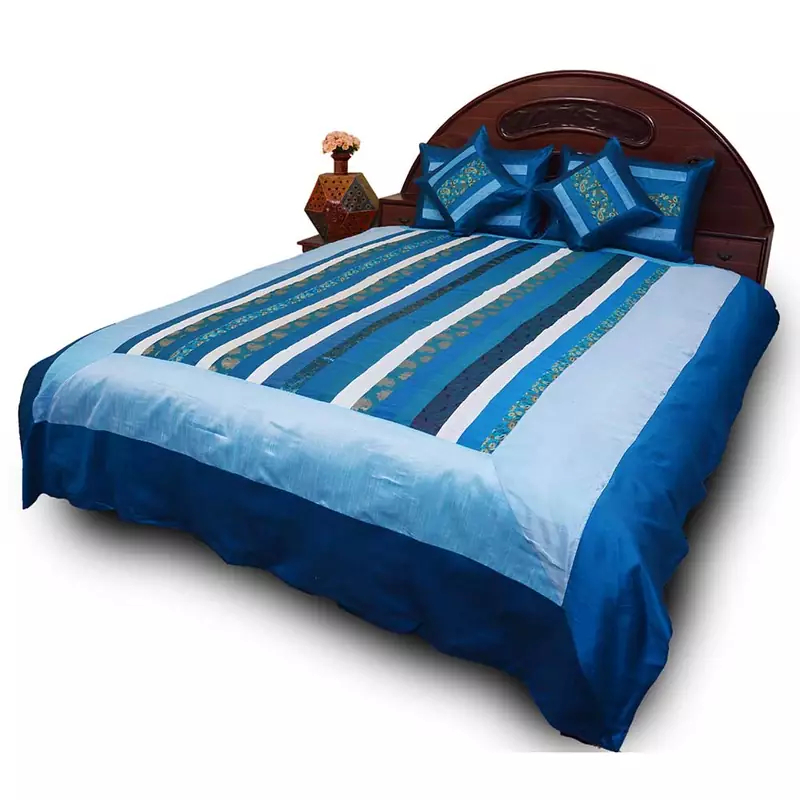 Designer Silk Double Bed Cover Cushion 5 Piece Set Diwali Special Gift 358