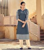 Designer Rayon Grey Color Checked Printed Kurta