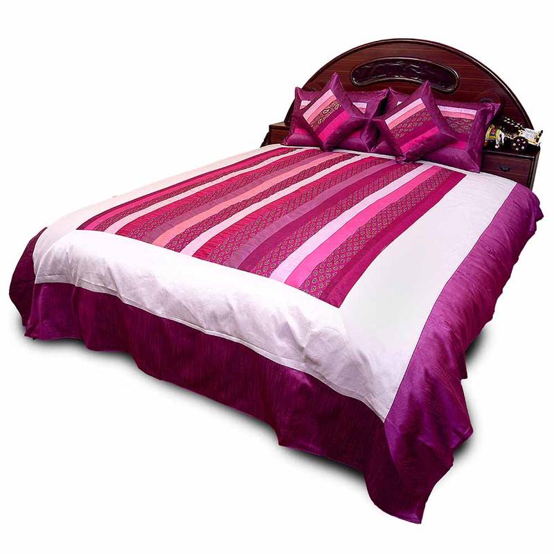5 Piece Golden Brown Silk Double Bed Cover Set Deepawali Gift 359