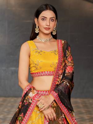  Yellow & Black Dori Zari Sequins And Thread Embroidered Georgette Indian Lehenga Choli Dress Designs 3