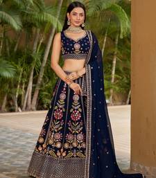  Navy Blue Dori Zari Sequins Embroidered Georgette Indian Bride Lehenga Choli Dress Designs