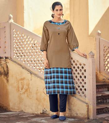 Designer Rayon Brown Color With Show Button Solid And Checked  Printed Kurta 1