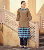 Designer Rayon Brown Color With Show Button Solid And Checked  Printed Kurta