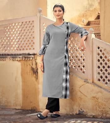 Designer Rayon Grey Color Checked Printed Kurta 1