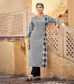 Designer Rayon Grey Color Checked Printed Kurta