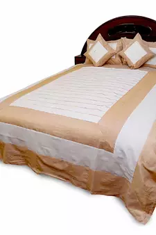 5 Piece Cream N White Silk Double Bedcover Set Diwali Gift 364