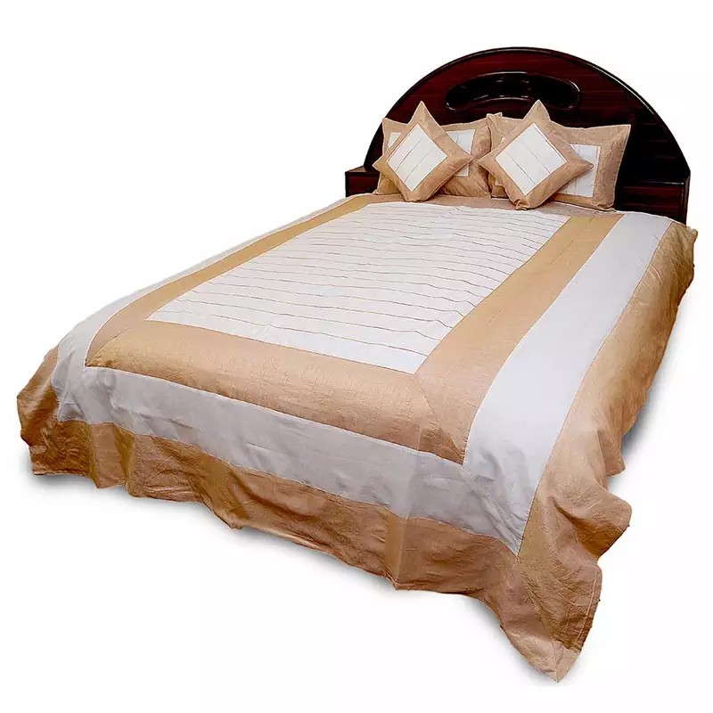 5 Piece Cream N White Silk Double Bedcover Set Diwali Gift 364