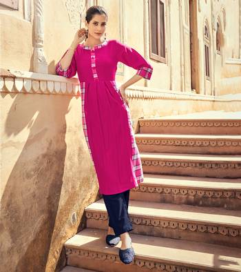 Designer Rayon Pink Color Solid And Checked Printed Kurta 1