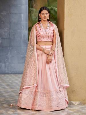 Phenomenal Pink Dori Zari Sequins And Thread Embroidered Georgette Lehenga Choli For Women 1