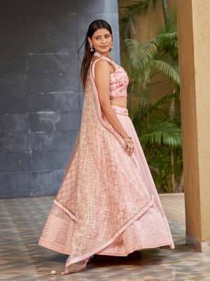 Phenomenal Pink Dori Zari Sequins And Thread Embroidered Georgette Lehenga Choli For Women 4