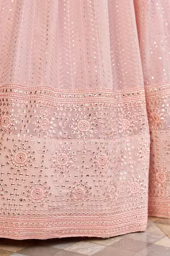 Phenomenal Pink Dori Zari Sequins And Thread Embroidered Georgette Lehenga Choli For Women