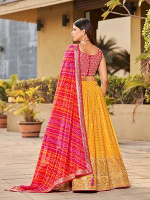 Yellow-Pink Zari Sequins Embroidered Art Silk Lehenga Choli 5