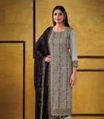 Grey silk heavy embroidery semi stitched churidar suits