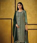 Light green silk heavy embroidery semi stitched churidar suits