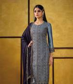 Sky blue silk heavy embroidery semi stitched churidar suits