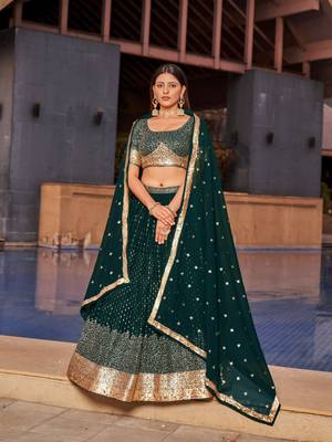 Green Dori Zari Sequins Embroidered Georgette Lehenga Choli For Wedding 1