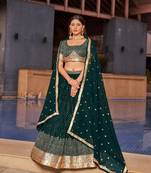Green Dori Zari Sequins Embroidered Georgette Lehenga Choli For Wedding