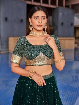 Green Dori Zari Sequins Embroidered Georgette Lehenga Choli For Wedding 3