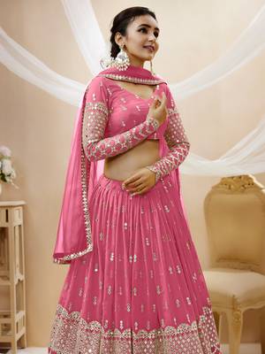 Pink Zari And Sequins Embroidered Georgette Lehenga Choli 3