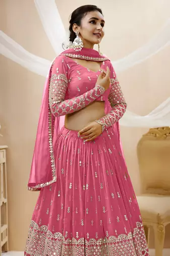 Pink Zari And Sequins Embroidered Georgette Lehenga Choli