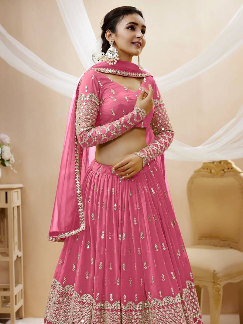 Pink Zari And Sequins Embroidered Georgette Lehenga Choli