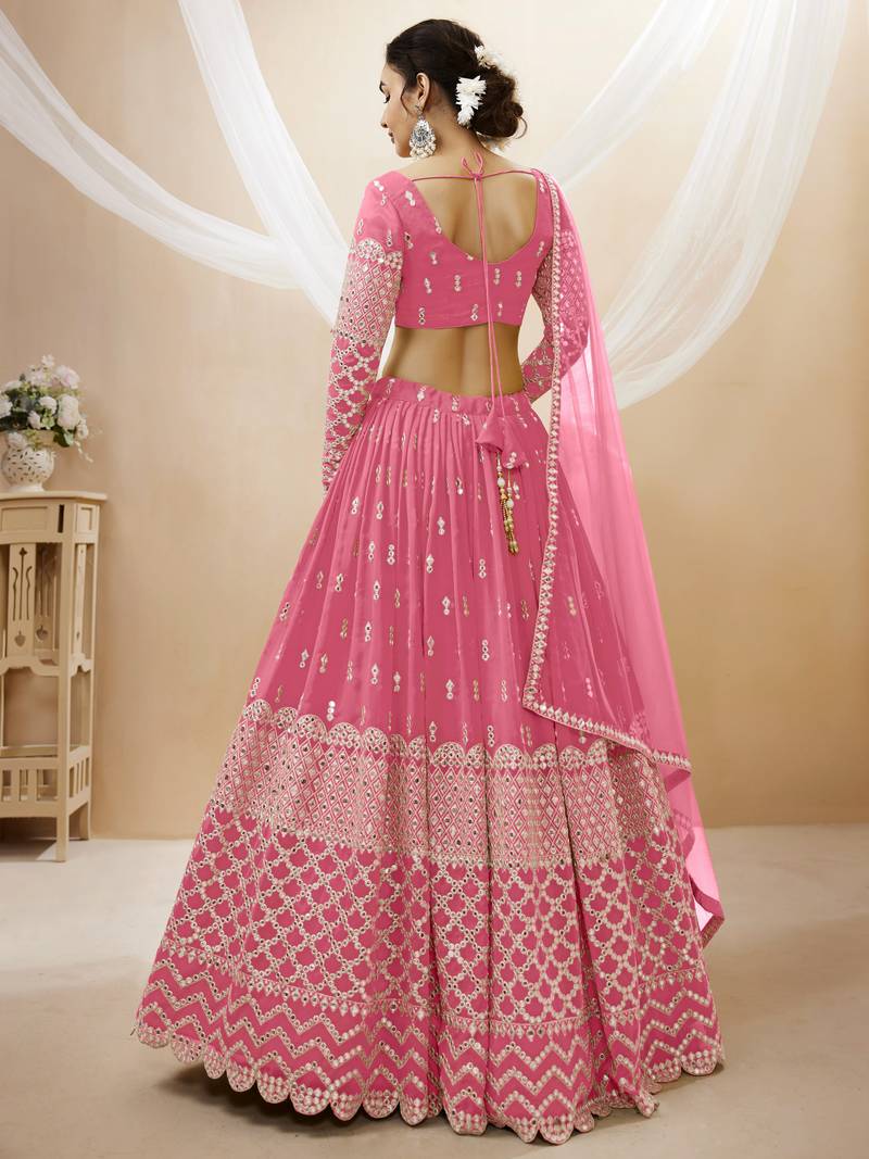 Pink Zari And Sequins Embroidered Georgette Lehenga Choli