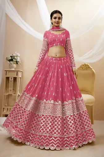 Pink Zari And Sequins Embroidered Georgette Lehenga Choli