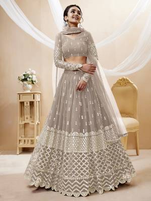Grey Zari And Sequins Embroidered Georgette Lehenga Choli For Women 1