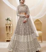 Grey Zari And Sequins Embroidered Georgette Lehenga Choli For Women