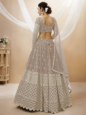 Grey Zari And Sequins Embroidered Georgette Lehenga Choli For Women 4