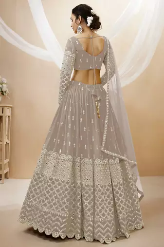 Grey Zari And Sequins Embroidered Georgette Lehenga Choli For Women