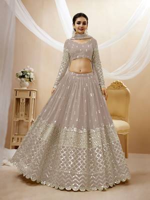 Grey Zari And Sequins Embroidered Georgette Lehenga Choli For Women 5
