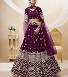  Wine Zari And Sequins Embroidered Georgette Lehenga Choli For Bride