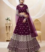  Wine Zari And Sequins Embroidered Georgette Lehenga Choli For Bride
