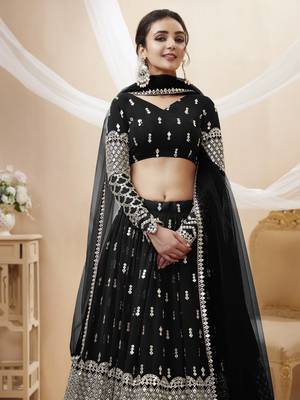 Black Zari And Sequins Embroidered Georgette Lehenga Choli For Bridal 2