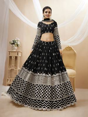 Black Zari And Sequins Embroidered Georgette Lehenga Choli For Bridal 4