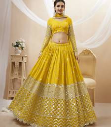 Yellow Zari And Sequins Embroidered Georgette Lehenga Choli For Wedding