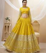 Yellow Zari And Sequins Embroidered Georgette Lehenga Choli For Wedding