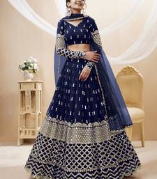  Navy Blue Zari And Sequins Embroidered Georgette Lehengha Choli