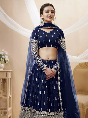  Navy Blue Zari And Sequins Embroidered Georgette Lehengha Choli 2