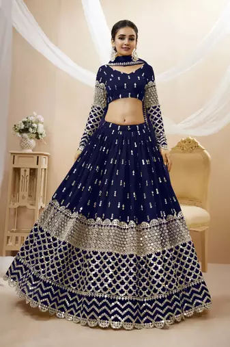  Navy Blue Zari And Sequins Embroidered Georgette Lehengha Choli