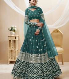 Fetching Teal Blue Zari And Sequins Embroidered Georgette Party Wear Lehenga Choli