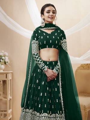 Green Zari And Sequins Embroidered Georgette Designer Lehenga Choli 2
