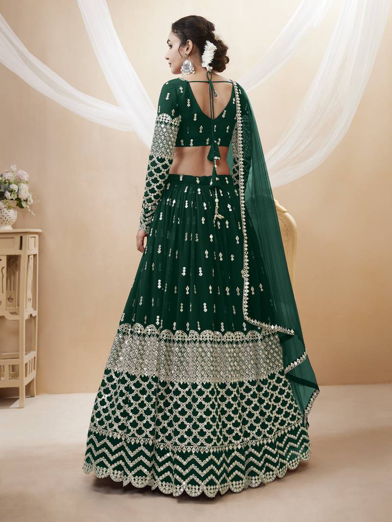 Green Zari And Sequins Embroidered Georgette Designer Lehenga Choli